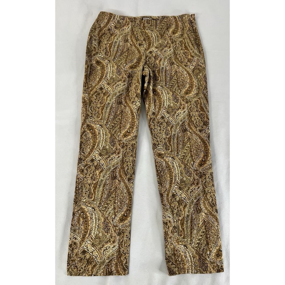 J.jill Women's Pants Size 12 Tall Cameldelpa Stretch Geometric Print